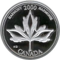 reverse of 25 Cents - Elizabeth II - Harmony (2000) coin with KM# 377a from Canada. Inscription: CANADA HARMONY 2000 HARMONIE HD