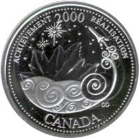 reverse of 25 Cents - Elizabeth II - Achievement (2000) coin with KM# 381a from Canada. Inscription: CANADA ACHIEVEMENT 2000 RÉALISATION DD