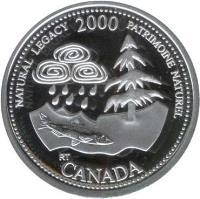 reverse of 25 Cents - Elizabeth II - Natural Legacy (2000) coin with KM# 382a from Canada. Inscription: CANADA NATURAL LEGACY 2000 PATRIMOINE NATUREL RT