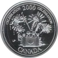 reverse of 25 Cents - Elizabeth II - Celebration (2000) coin with KM# 383a from Canada. Inscription: CANADA CELEBRATION 2000 CÉLÉBRATION LP