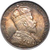 obverse of 50 Cents - Edward VII (1910) coin with KM# 12a from Canada. Inscription: EDWARDVS VII DEI GRATIA REX IMPERATOR DES.