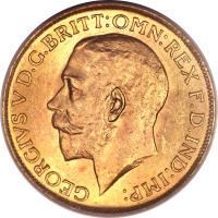 obverse of 1 Sovereign - George V (1911 - 1919) coin with KM# 20 from Canada. Inscription: GEORGIVS V D.G.BRITT:OMN:REX F.D.IND:IMP: