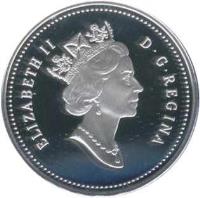 obverse of 50 Cents - Elizabeth II - Atlantic Puffin (1995) coin with KM# 261 from Canada. Inscription: ELIZABETH II D G REGINA