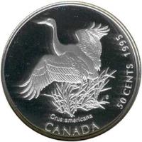 reverse of 50 Cents - Elizabeth II - American Crane (1995) coin with KM# 262 from Canada. Inscription: Grus americana CANADA 50 CENTS 1995