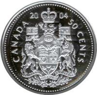 reverse of 50 Cents - Elizabeth II - 3'rd Portrait (2004) coin from Canada. Inscription: 2004 CANADA 50 CENTS A MARI USQUE AD MARE