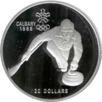 reverse of 20 Dollars - Elizabeth II - Curling (1987) coin with KM# 156 from Canada. Inscription: CALGARY 1988 20 DOLLARS