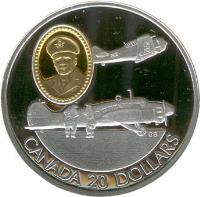 reverse of 20 Dollars - Elizabeth II - Avro Anson (1990) coin with KM# 173 from Canada. Inscription: CANADA 20 DOLLARS GB