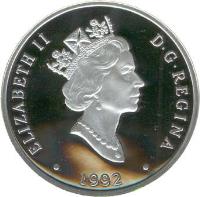 obverse of 20 Dollars - Elizabeth II - Curtiss JN-4 Canuck (1992) coin with KM# 224 from Canada. Inscription: ELIZABETH II D · G · REGINA · 1992 ·