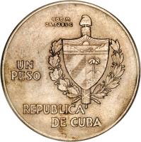 obverse of 1 Peso - ABC Peso (1934 - 1939) coin with KM# 22 from Cuba. Inscription: 900 M 27.7295 G UN PESO REPUBLICA DE CUBA