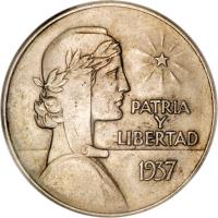 reverse of 1 Peso - ABC Peso (1934 - 1939) coin with KM# 22 from Cuba. Inscription: PATRIA Y LIBERTAD 1937