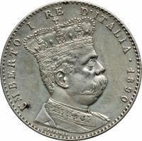 obverse of 2 Lire - Umberto I (1890 - 1896) coin with KM# 3 from Eritrea. Inscription: UMBERTO I RE D'ITALIA · 1896 SPERANZA