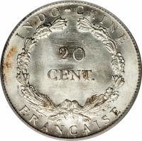 reverse of 20 Centimes (1920) coin with KM# 15 from French Indochina.