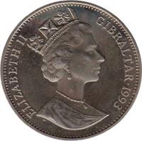 obverse of 1 Crown - Elizabeth II - Winter Olympics (1993) coin with KM# 148 from Gibraltar. Inscription: ELIZABETH II GIBRALTAR 1993