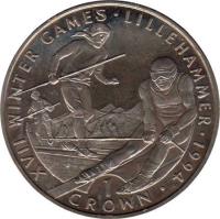 reverse of 1 Crown - Elizabeth II - Winter Olympics (1993) coin with KM# 148 from Gibraltar. Inscription: XVII WINTER GAMES LILLEHAMMER 1994 1 CROWN