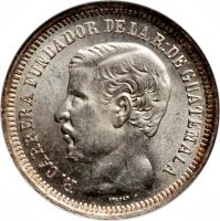 obverse of 2 Reales (1866 - 1869) coin with KM# 142 from Guatemala.