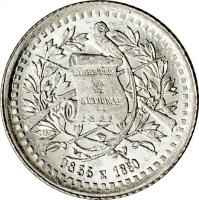 obverse of 1/2 Real (1880 - 1890) coin with KM# 155 from Guatemala. Inscription: LIBERTAD 15 DE SETIEMre DE 1821 0835 E 1881