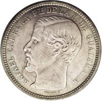 obverse of 1 Peso (1862 - 1865) coin with KM# 182 from Guatemala.