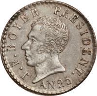 obverse of 25 Centimes (1827 - 1834) coin with KM# 18 from Haiti.