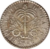 reverse of 25 Centimes (1827 - 1834) coin with KM# 18 from Haiti.