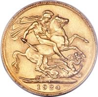 reverse of 1 Sovereign - George V (1923 - 1928) coin with KM# 21 from South Africa. Inscription: 1927