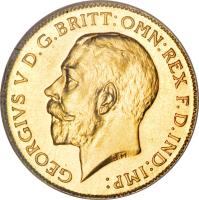 obverse of 1/2 Sovereign - George V (1923 - 1926) coin with KM# 20 from South Africa. Inscription: GEORGIVS V D.B.BRITT:OMN:REX F.D.IND:IMP: