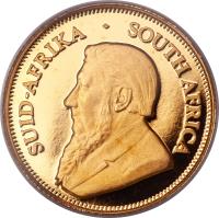 obverse of 1/10 Krugerrand (1980 - 2013) coin with KM# 105 from South Africa. Inscription: SUID-AFRIKA · SOUTH AFRICA