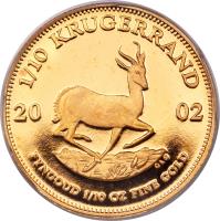 reverse of 1/10 Krugerrand (1980 - 2013) coin with KM# 105 from South Africa. Inscription: 1/10 KRUGERRAND 1984 FYNGOUD 1/10 OZ FINE GOLD