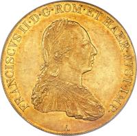 obverse of 4 Ducat - Franz II - Trade Coinage (1804 - 1806) coin with KM# 2175 from Austria. Inscription: FRANCISCVS II · D · G · ROM · ET · HAER · AVST · IMP · A