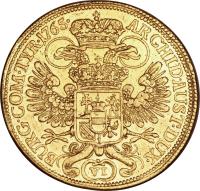 reverse of 6 Ducat - Maria Theresa - Trade Coinage (1765) coin with KM# 1845 from Austria.