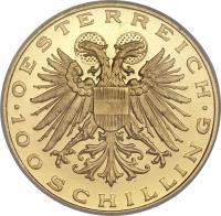 obverse of 100 Schilling (1935 - 1938) coin with KM# 2857 from Austria.