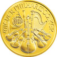 obverse of 50 Euro - Vienna Philharmonic (2002 - 2013) coin with KM# 3094 from Austria. Inscription: WIENER PHILHARMONIKER