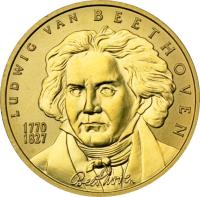 obverse of 50 Euro - Ludwig van Beethoven (2004) coin with KM# 3118 from Austria. Inscription: LUDWIG VAN BEETHOVEN 1770 1827 Beethoven