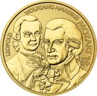 obverse of 50 Euro - Mozart (2006) coin with KM# 3130 from Austria. Inscription: LEOPOLD WOLFGANG AMADEUS MOZART 1756 1791 TP