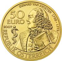 reverse of 50 Euro - Gerard van Swieten (2007) coin with KM# 3138 from Austria.