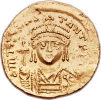 obverse of 1 Solidus - Tiberius Constantinus - Constantinopolis mint (578 - 582) coin with SB# 422 from Byzantine Empire. Inscription: Dm TIb CONS-TANT P P AVI