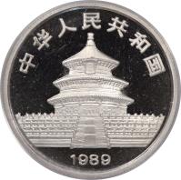 obverse of 100 Yuan - Panda Platinum Bullion (1989) coin with KM# 230 from China. Inscription: 中华人民共和国 1989