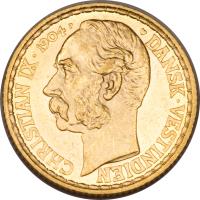 obverse of 4 Daler - Christian IX (1904 - 1905) coin with KM# 72 from Danish West Indies.