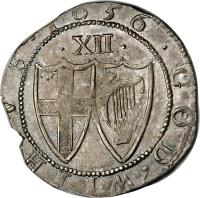 reverse of 1 Shilling - The Commonwealth of England (1649 - 1660) coin with SP# 3217 from England. Inscription: 1 6 3 2 · G O D · W I T H · V S · · XII ·