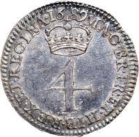 reverse of 4 Pence - William & Mary - Maundy Coinage (1689 - 1694) coin with SP# 3439 from England. Inscription: MAG · BR · FR · ET · HIB · REX · ET · REGINA · 1689 · 4