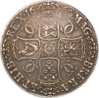 reverse of 1 Crown - Charles II - 2'nd Portrait (1664 - 1666) coin with SP# 3355 from England. Inscription: MAG · BR · FRA · ET · HIB · REX · 16 66 · CC CC CC CC