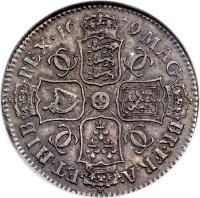 reverse of 1/2 Crown - Charles II - 4'th Portrait (1672 - 1684) coin with SP# 3367 from England. Inscription: MAG · BR · FRA · ET · HIB REG · 16 79 · CC CC CC CC