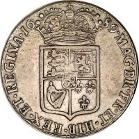 reverse of 1/2 Crown - William & Mary (1689) coin with SP# 3434 from England. Inscription: MAG · BR FR · ET · HIB · REX · ET REGINA · 16 89 ·