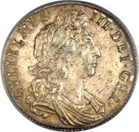 obverse of 1/2 Crown - William III (1696 - 1701) coin with SP# 3494 from England. Inscription: GVLIELMVS · III · DEI · GRA