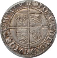 reverse of 1 Shilling - Elizabeth I (1601 - 1602) coin with SP# 2577 from England. Inscription: POSVI.DEV.ADIVTOREM.MED 1 (?)