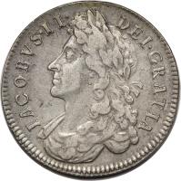 obverse of 1/2 Crown - James II (1685 - 1687) coin with SP# 3408 from England. Inscription: IACOBVS · II · DEI · GRATIA