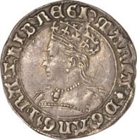 obverse of 1 Groat - Mary I (1553 - 1554) coin with SP# 2492 from England. Inscription: MARIA D G ANG FRA Z HIB REGI