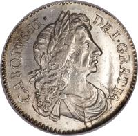 obverse of 6 Pence - Charles II (1674 - 1684) coin with SP# 3382 from England. Inscription: CAROLVS · II · DEI · GRATIA