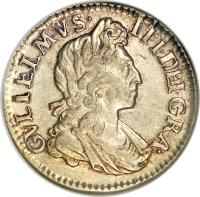 obverse of 3 Pence - William III - Maundy Coinage (1698 - 1701) coin with SP# 3550 from England. Inscription: GVLIELMVS · III · DEI · GRA ·