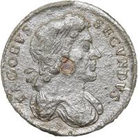 obverse of 1/2 Penny - James II (1685 - 1687) coin with SP# 3419 from England. Inscription: IACOBVS . SECVNDVS