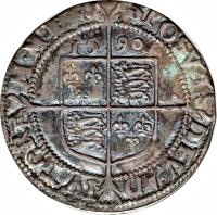 reverse of 6 Pence - Elizabeth I (1590) coin with SP# 2578b from England.